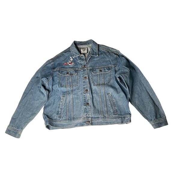 Vintage Lee Denim Trucker Jean Jacket Embroidered Betty Crocker Trix Bunny Sz XL - Picture 2 of 13